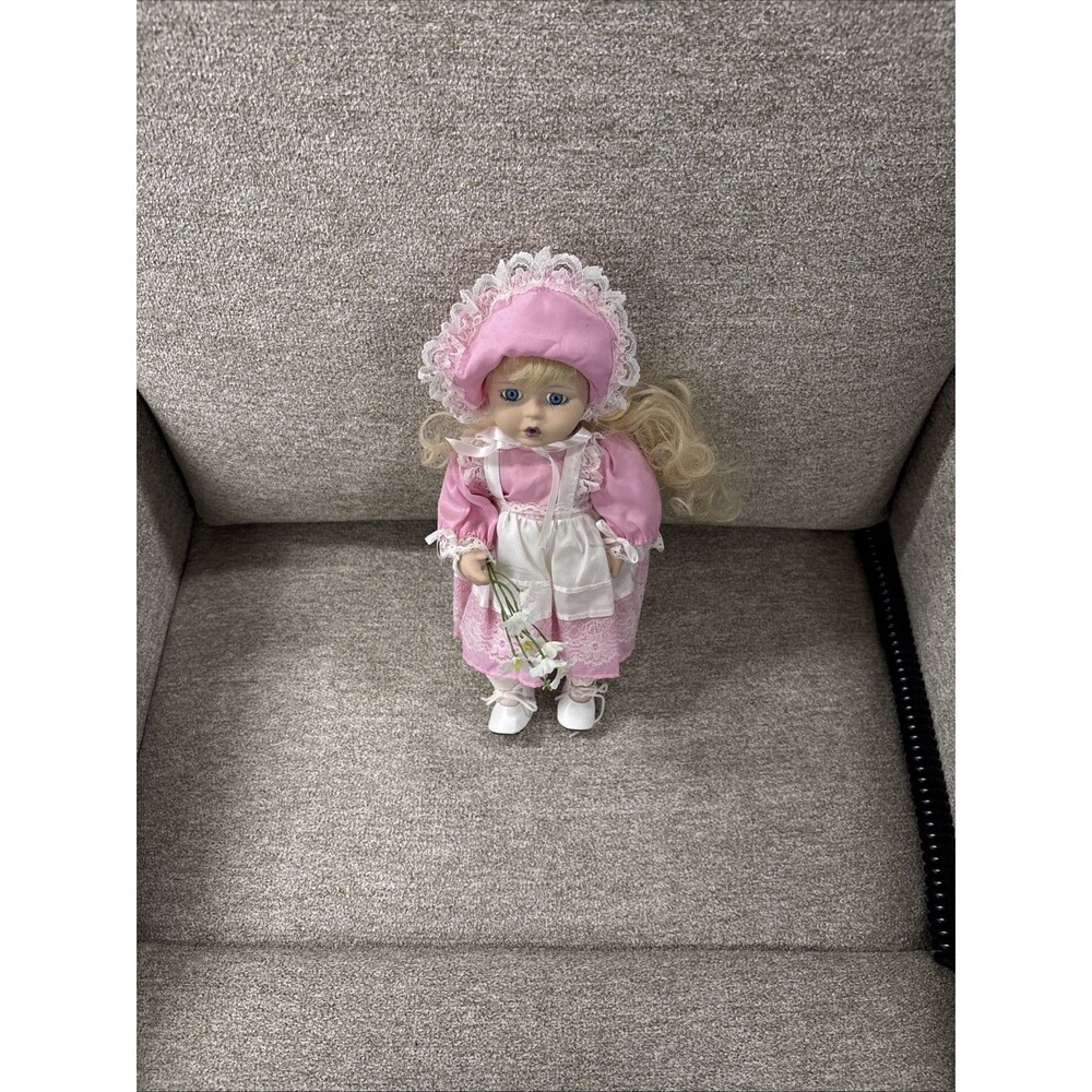 Porcelain Doll With Pink Lace Dress